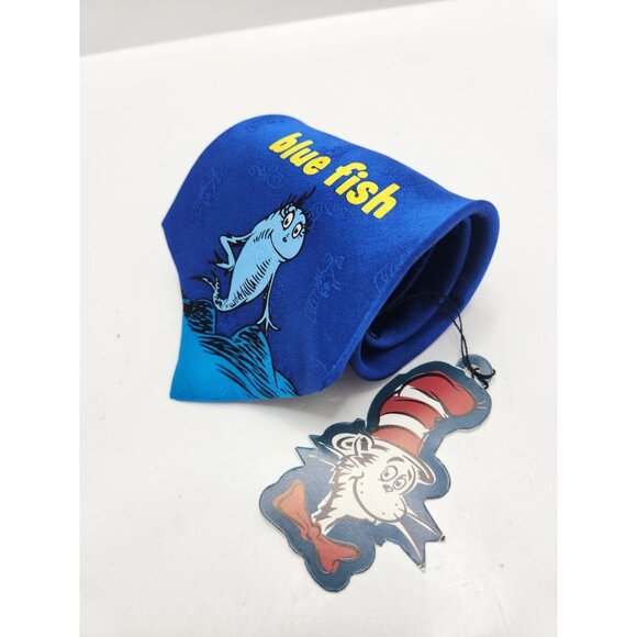 Dr. Seuss One Fish Two Fish Red Fish Blue Fish Necktie 1997 Silk W4"X L58" Vtg - Picture 2 of 12